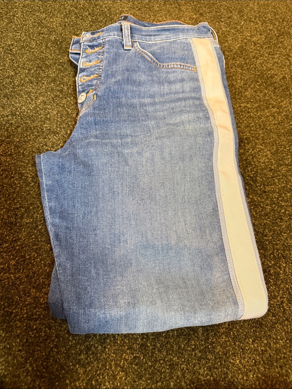 Veronica Beard Light Blue Denim High-Rise Jeans with Cream Side Stripe